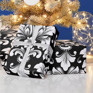 Elegante Damast schwarz-weiße Geschenkpapierrolle Geschenkpapier