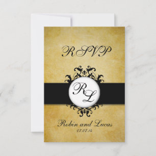 Elegante Damast Vintage Monogramm Hochzeit RSCP Ka RSVP Karte