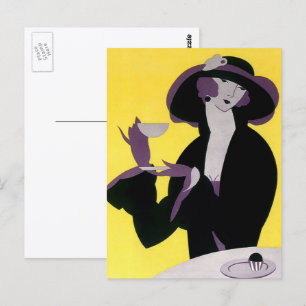 Elegante Dame aus Vintage-Zeit beim Nachmittags-Te Postkarte