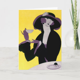 Elegante Dame beim Nachmittags-Teekränzchen im Vin Karte