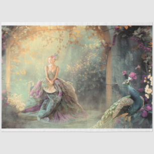 Elegante Dame & ein Pfau, lebendige Porträtkunst Seidenpapier