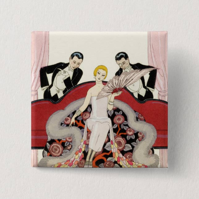 Elegante Dame im Paris-Kunst-Deko-Knopf Button (Vorderseite)