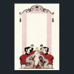 Elegante Dame im Pariser Art Deco Poster<br><div class="desc">Elegante Dame in Paris. Art Deko Abbildung aus dem Jahr 1924. Der französische Illustrator Georges Barbier hat Dutzende wunderschöner Illustrationen mit den rauschenden Zwanzigern in Frankreich fertig gestellt. Die elegante Dame in Paris zeigt eine junge blonde Frau, die auf einer Couch sitzt, als zwei Eigner in Tuxedos, die mit ihr...</div>