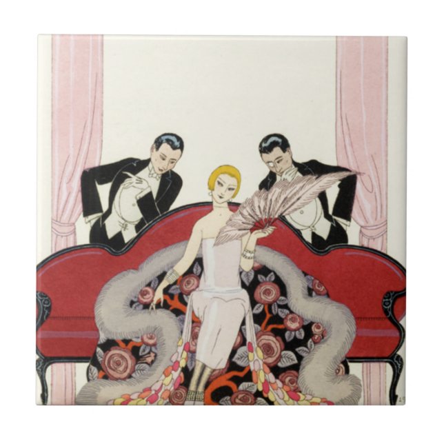 Elegante Dame in der Paris-Kunst-Deko-Fliese Fliese (Vorderseite)