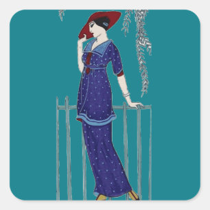Elegante Dame in der Pariser Mode der 1920er Jahre Quadratischer Aufkleber
