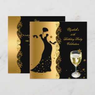 Elegante Damen 50. Geburtstagsfeier Gold Schwarz W Einladung