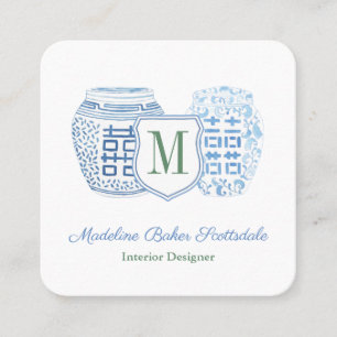 Elegante Damen-Chinoiserie-Monogramm Quadratische Visitenkarte