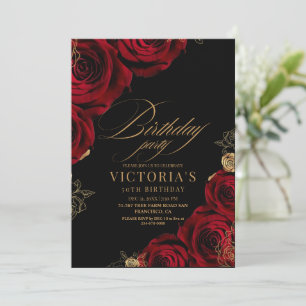 Elegante Damen-Geburtstagsfeier schwarze und rote Einladung