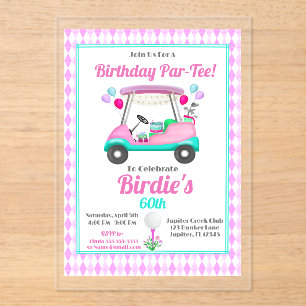 Elegante Damen-Golfparty-Wagen Geburtstag Acryleinladungen