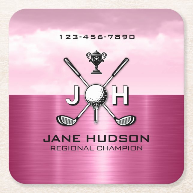 Elegante Damen individuell Golf Monogramm-Design Rechteckiger Pappuntersetzer (Vorderseite)