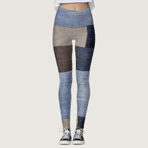 Elegante Damen Mehrfarbige Patchwork Faux Denim Je Leggings