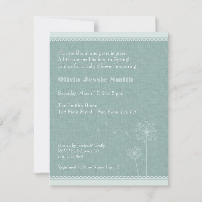 Elegante Dandelions Spring Baby Shower Einladungen (Vorderseite)