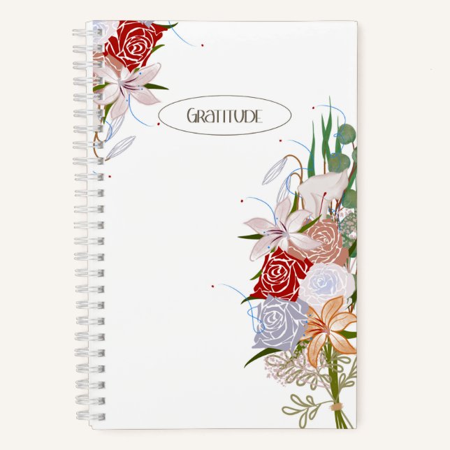 Elegante Dankbarkeit Journal Floral Bouquet Design Notizbuch (Vorderseite)