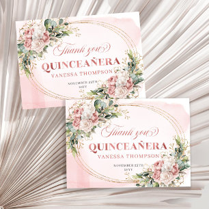 Elegante Danke-Karte mit Boho-Blumen in Staubrosa Dankeskarte