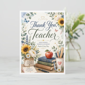 Elegante Dankeschön-Lehrer-Watercolor-Floralkarte Dankeskarte