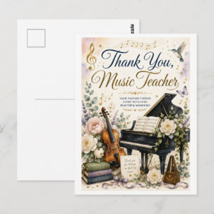 Elegante Dankeskarte für Musiklehrer im Wasserfarb Postkarte