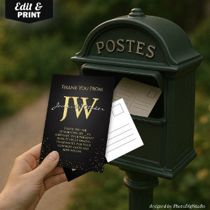 Elegante Dankeskarte in Schwarz und Gold mit indiv