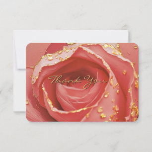 Elegante Dankeskarte mit rosa Rose und Gold
