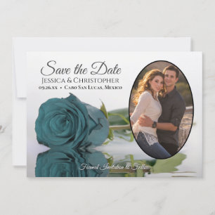 Elegante Dark Aqua Aquamarine Rose Oval Foto Hochz Save The Date