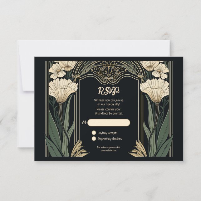 Elegante Dark Art Nouveau RSVP Card Karte (Vorderseite)