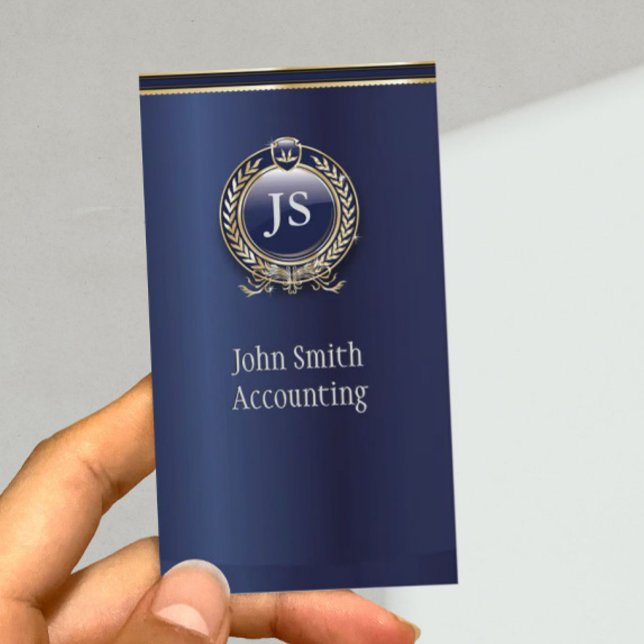 Elegante Dark Blue & Gold Accountant Business Card Visitenkarte (Von Creator hochgeladen)