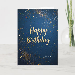 Elegante Dark Blue & Imitats Gold Geburtstagskarte Einladung