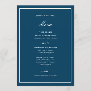 Elegante Dark Blue Wedding Menu Card Menükarte