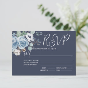 Elegante Dark Blue & White Floral Wedding RSVP Car