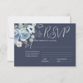 Elegante Dark Blue & White Floral Wedding RSVP Car Karte
