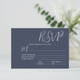 Elegante Dark Blue & White Wedding RSVP Card Karte