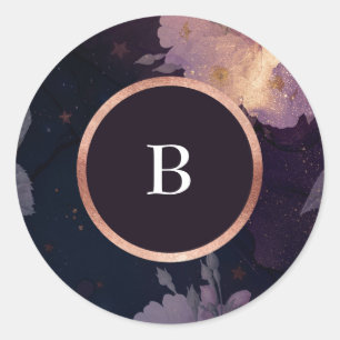 Elegante Dark Boho Lila Rose GoldWedding Runder Aufkleber