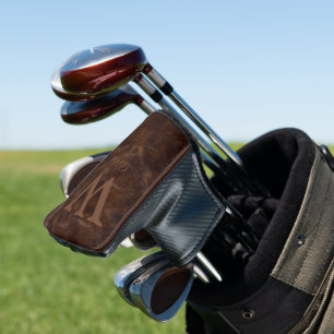 Elegante Dark Brown Kuh Leather Texture Mit Monogr Golf Headcover