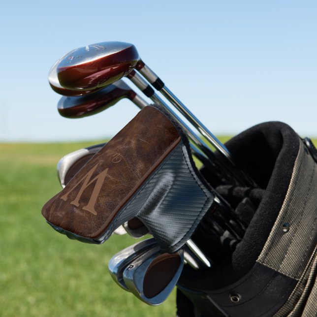 Elegante Dark Brown Kuh Leather Texture Mit Monogr Golf Headcover (In Situ)