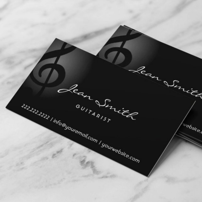 Elegante Dark Clef Guitarist Business Card Visitenkarte (Von Creator hochgeladen)