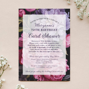 Elegante Dark Floral Card Dusche 70. Geburtstag Einladung