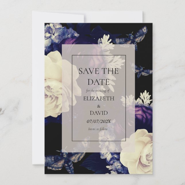 Elegante Dark Gothic Floral Wedding Save The Date (Vorderseite)