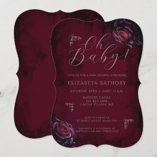 Elegante Dark Gothic Rose Moth Babyparty Einladung