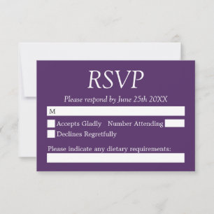 Elegante Dark Lila Wedding RSVP Card Karte