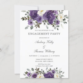 Elegante Dark Lila White Floral Engagement Party Einladung