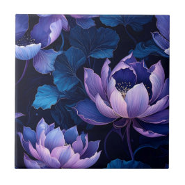 Elegante Dark Lotus Floral Muster Tile Fliese