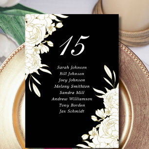 Elegante Dark Schwarz-weiß Gold Rose Hochzeiten Tischnummer