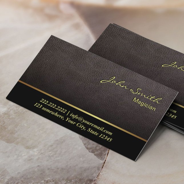 Elegante Dark Tan Leather Magician Business Card Visitenkarte (Von Creator hochgeladen)