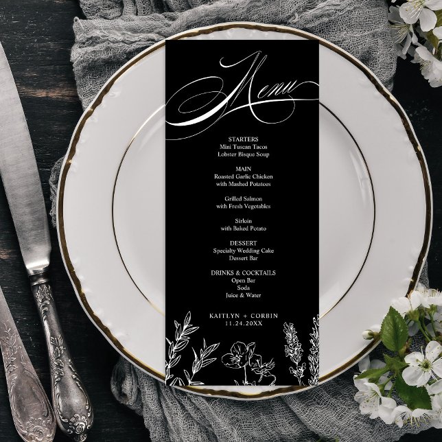 Elegante Dark Wildblume Menu Card Programm (Von Creator hochgeladen)