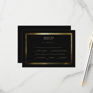Elegante Day Black & Gold Wedding RSVP Card