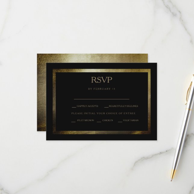 Elegante Day Metallic Gold Wedding RSVP Card Karte (Vorderseite/Rückseite Beispiel)