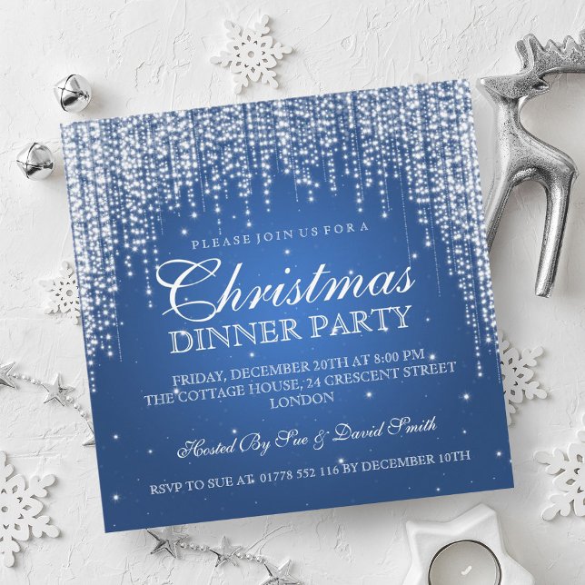 Elegante Dazzle Weihnachtsfeier Einladung (Elegant Dazzle Christmas Holiday Party Blue Invitation)