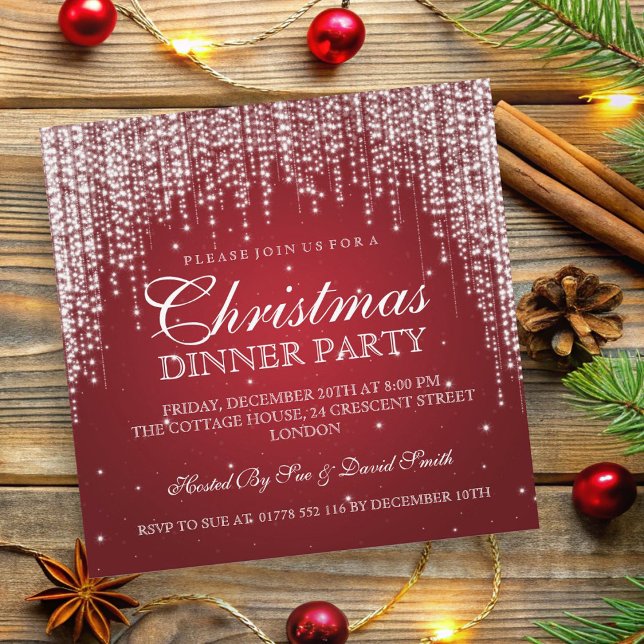Elegante Dazzle Weihnachtsfeier Rot Einladung (Elegant Dazzle Christmas Holiday Party Red Invitation)