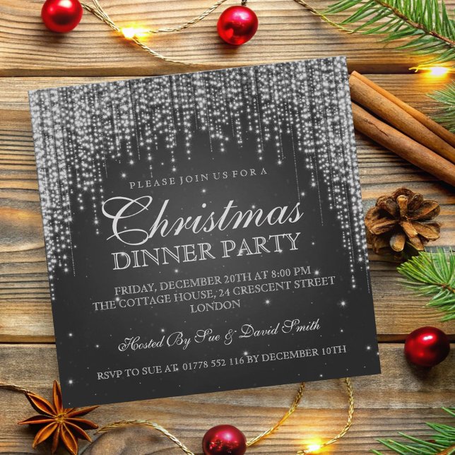 Elegante Dazzle Weihnachtsfeier Schwarz Einladung (Elegant Dazzle Christmas Holiday Party Black Invitation)