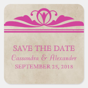 Elegante Deco-Aufkleber 'Save the Date' in Rosa Quadratischer Aufkleber