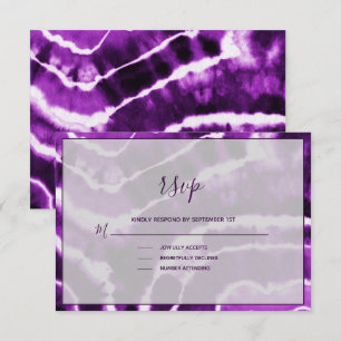 Elegante Deep Lila Marble Batik Wedding RSVP Card